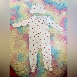 White Baby Onesie with Ladybug Print and Hat 3-6 months